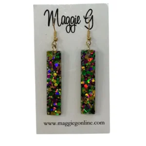 Mardi Gras Stick Earring / Handmade Resin and Glitter Earrin