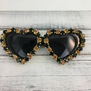 Black and Gold Stone Heart Sunglasses