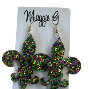 Fleur De Lis /Mardi Gras / Handmade Resin & Glitter Earrings