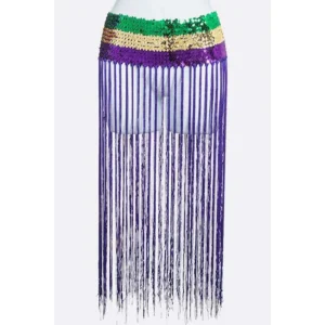 Mardi Gras Sequins Stretchy Long Fringe Curtain Belt 13