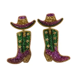 Mardi Gras Earrings - Cowgirl Boot Earrings