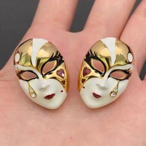 vintage-enamel-mask-18k-gold-plated-stud-earrings