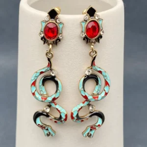 vintage-colored-enamel-snake-dangle-earrings