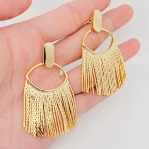 18K Gold-Plated Tassel Earrings with Eyelash Shape Design